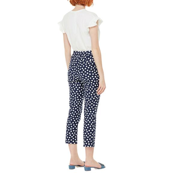 KATE SPADE Cloud Dot textured cropped straight leg career pants navy blue Size 0 - Picture 4 of 9